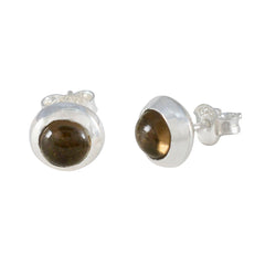 Smoky-Quartz-African-Emma-Solitaire-Stud-Brown-92.5-Silver-Earring