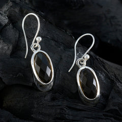 Rauchquarz-Naher Osten-Jia-Solitär-Ohrhänger-Braun-925-Silber