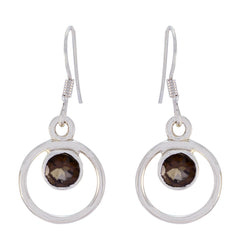 Smoky-Quartz-French-Mei-multiple-Dangle-Brown-Silver-Earring