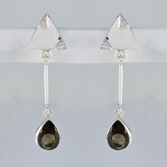 Smoky-Quartz-Japanese-Wen-multiple-Stud-Brown-925-Silver-Earring