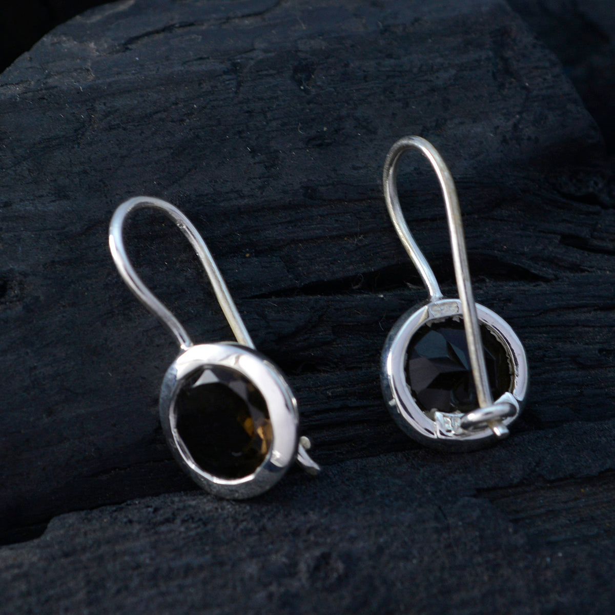 Smoky-Quartz-Spanish-Charlotte-Solitaire-Dangle-Brown-Silver-Earring