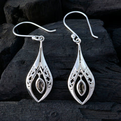 Smoky-Quartz-Korean-Camila-Solitaire-Dangle-Brown-Silver-Earring