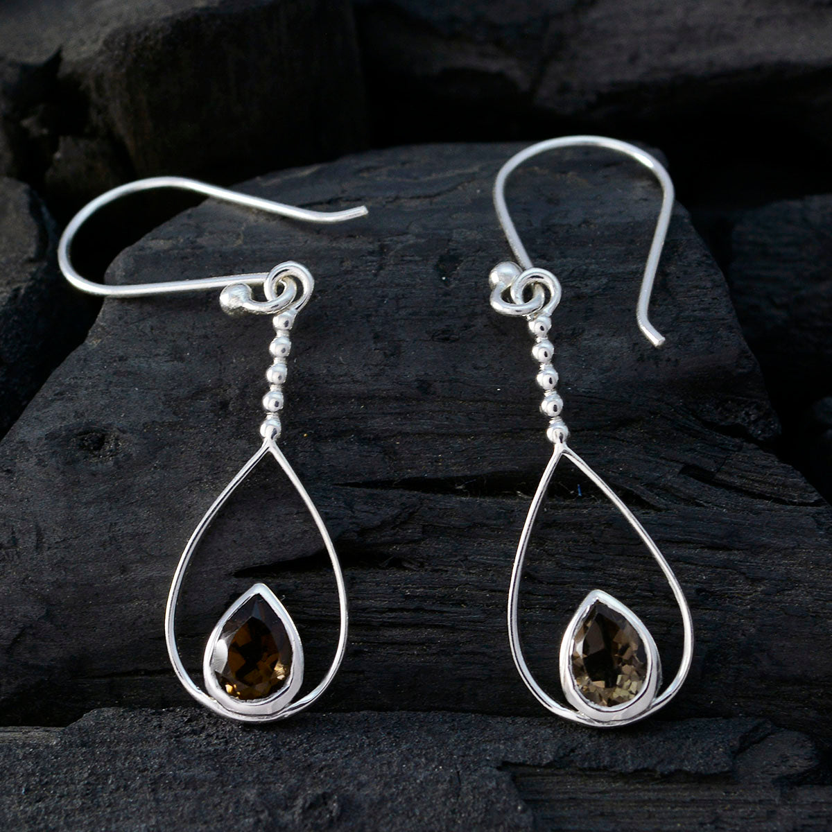 Smoky-Quartz-Japanese-Carla-Solitaire-Dangle-Brown-92.5-Silver-Earring