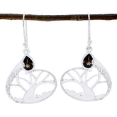 Smoky-Quartz-Middle-Eastern-Clara-Solitaire-Dangle-Brown-925-Silver-Earring