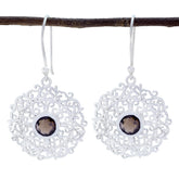 Smoky-Quartz-German-Nella-Solitaire-Dangle-Brown-Silver-Earring