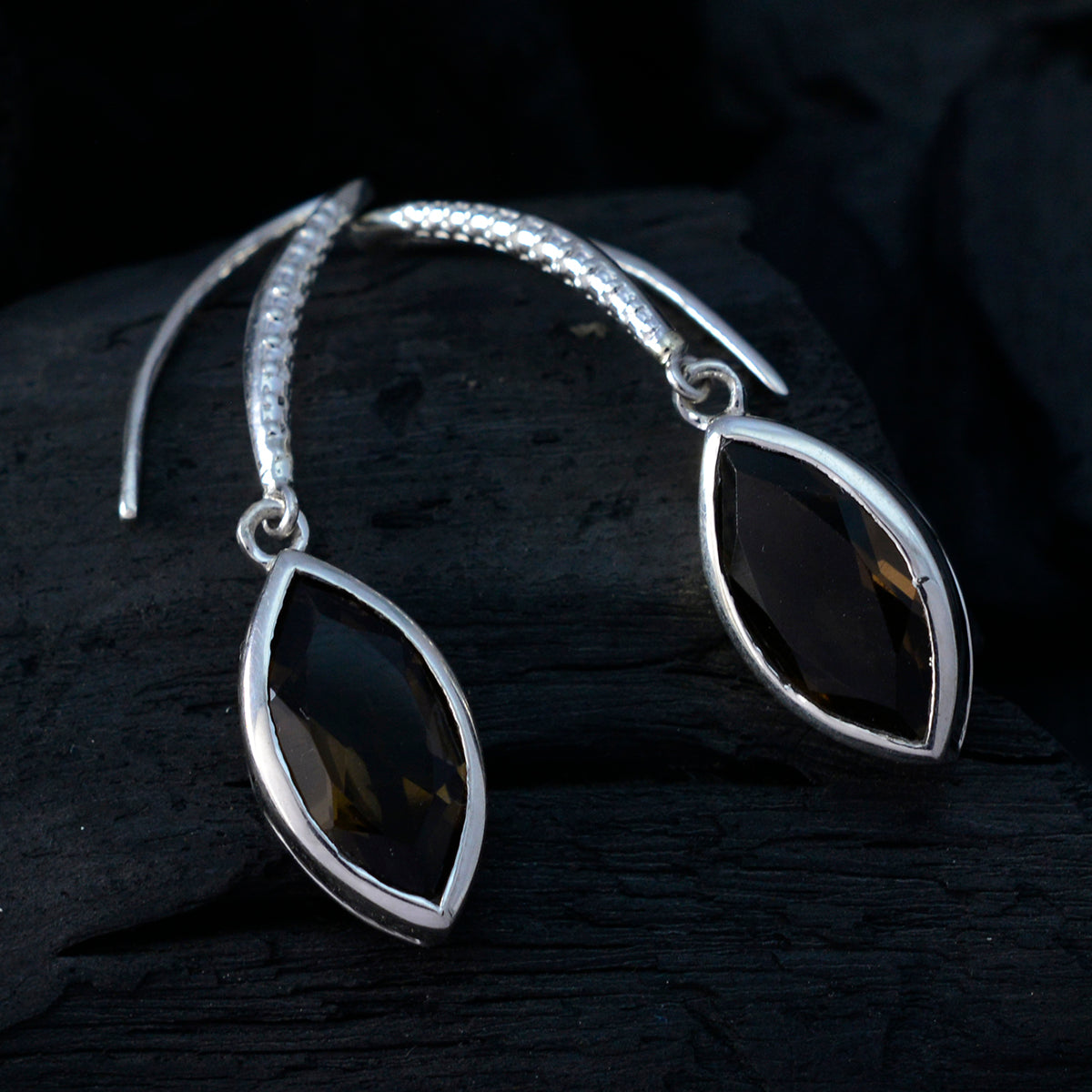 Smoky-Quartz-French-Fernanda-Solitaire-Dangle-Brown-92.5-Silver-Earring