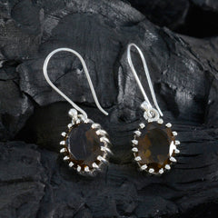 Smoky-Quartz-African-Gabriela-Solitaire-Dangle-Brown-Silver-Earring