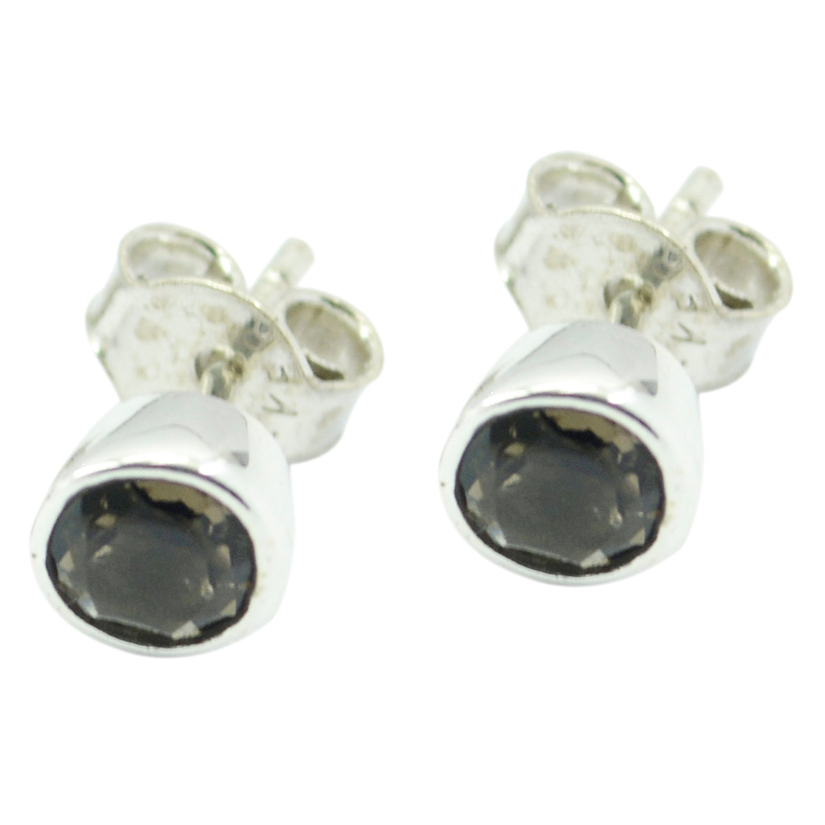 Smoky-Quartz-Japanese-Soo-jin-Solitaire-Stud-Brown-Silver-Earring