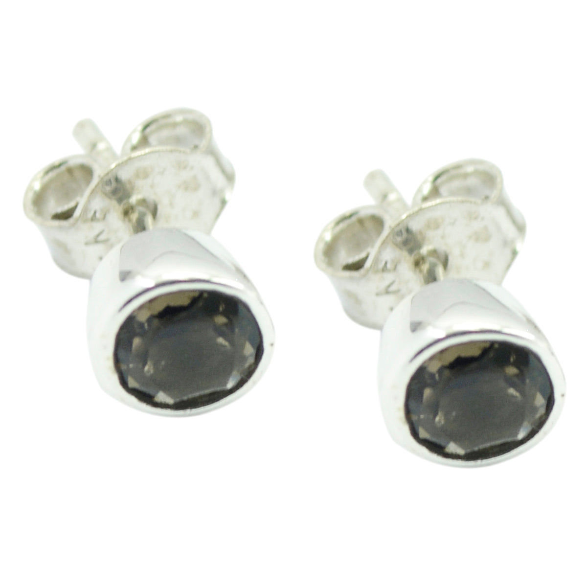 Smoky-Quartz-Japanese-Soo-jin-Solitaire-Stud-Brown-Silver-Earring