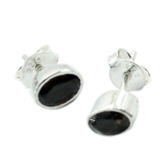 Smoky-Quartz-Latin-American-Mariana-Solitaire-Stud-Brown-Silver-Earring