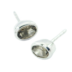 Smoky-Quartz-Latin-American-Mariana-Solitaire-Stud-Brown-Silver-Earring