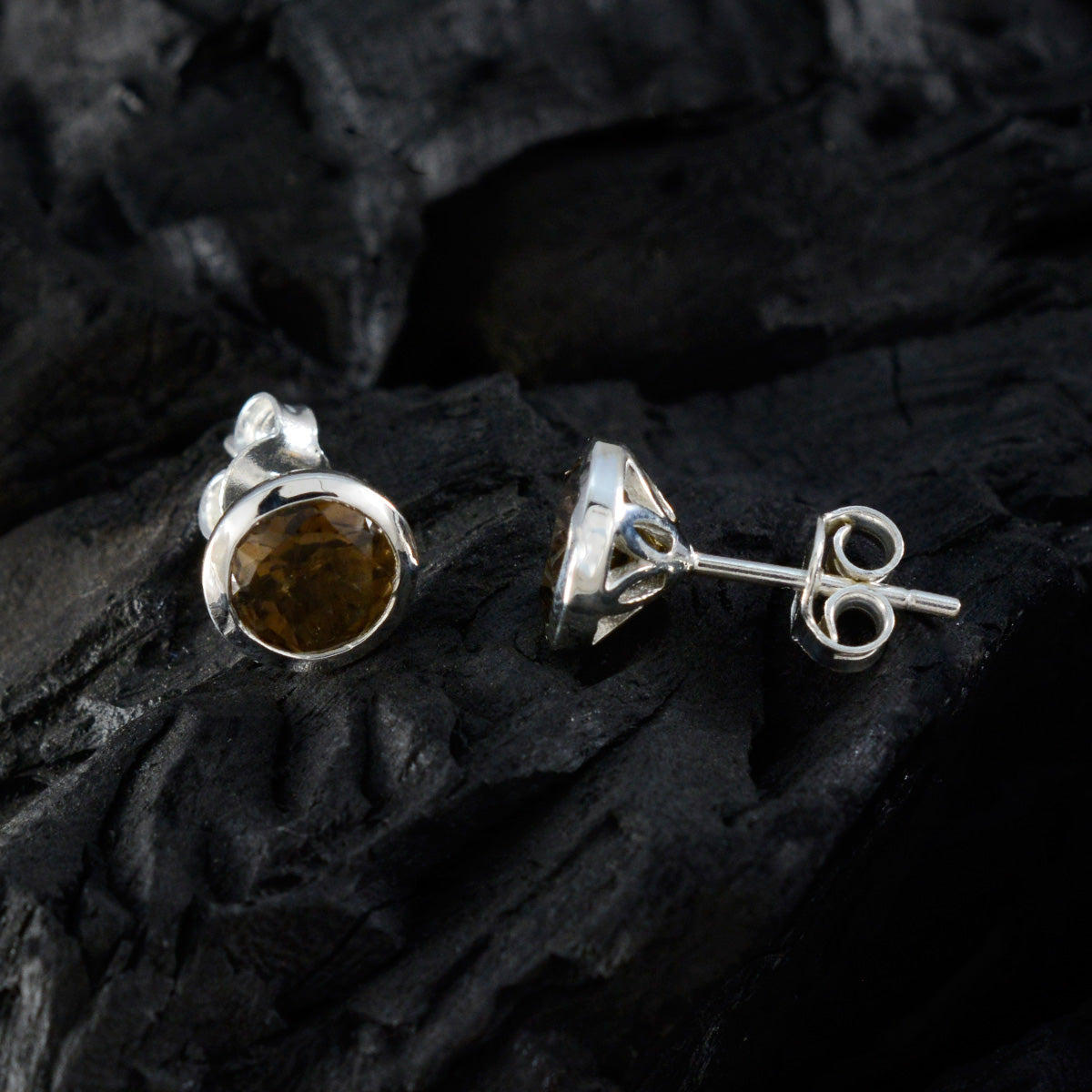 Smoky-Quartz-German-Ayaka-Solitaire-Stud-Brown-925-Silver-Earring