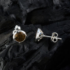 Smoky-Quartz-German-Ayaka-Solitaire-Stud-Brown-925-Silver-Earring