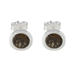 Smoky-Quartz-German-Ayaka-Solitaire-Stud-Brown-925-Silver-Earring