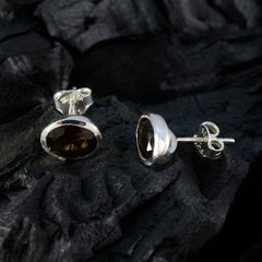 Smoky-Quartz-Russian-Nari-Solitaire-Stud-Brown-Sterling-Silver-Earring