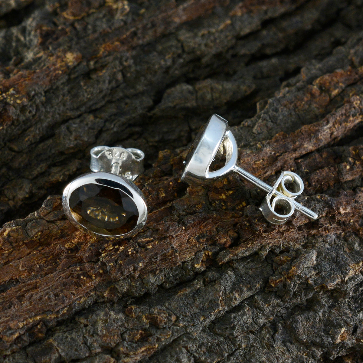 Smoky-Quartz-Russian-Nari-Solitaire-Stud-Brown-Sterling-Silver-Earring