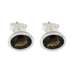 Smoky-Quartz-Russian-Nari-Solitaire-Stud-Brown-Sterling-Silver-Earring