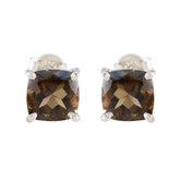 Smoky-Quartz-Latin-American-Antonia-Solitaire-Stud-Brown-Silver-Earring