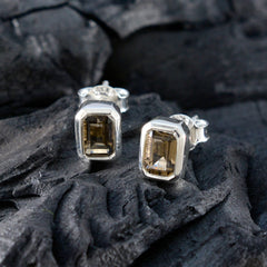 Smoky-Quartz-Spanish-Nayara-Solitaire-Stud-Brown-Sterling-Silver-Earring