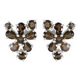 Smoky-Quartz-Japanese-Hazel-multiple-Stud-Brown-Silver-Earring