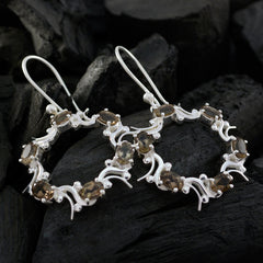 Smoky-Quartz-German-Milagros-multiple-Dangle-Brown-92.5-Silver-Earring