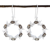 Smoky-Quartz-German-Milagros-multiple-Dangle-Brown-92.5-Silver-Earring