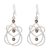 Smoky-Quartz-Japanese-Maya-multiple-Dangle-Brown-Silver-Earring