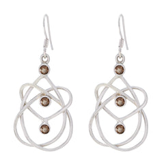 Smoky-Quartz-Japanese-Maya-multiple-Dangle-Brown-Silver-Earring