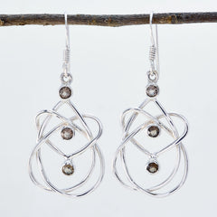 Smoky-Quartz-Japanese-Maya-multiple-Dangle-Brown-Silver-Earring