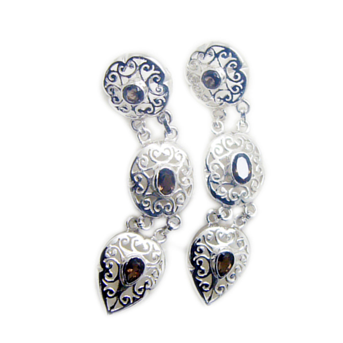 Smoky-Quartz-Russian-Giulia-multiple-Dangle-Brown-92.5-Silver-Earring