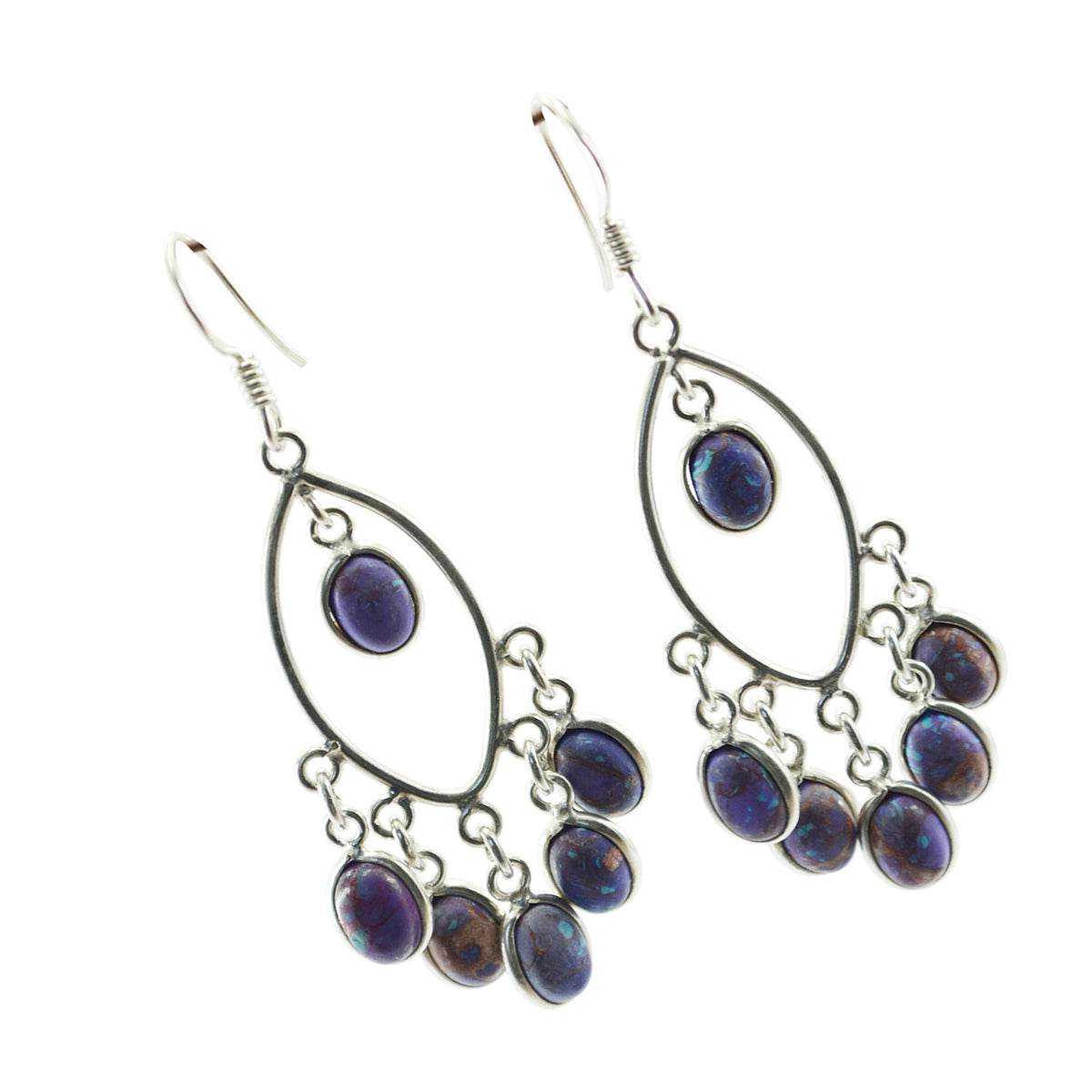 Turquoise-Middle-Eastern-Aurora-multiple-Dangle-Blue-Silver-Earring