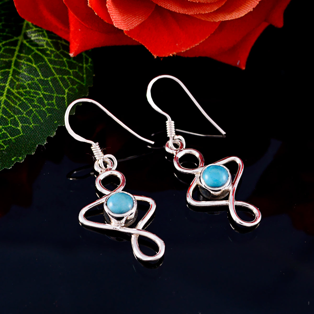 Turquoise-Italian-Ellie-Solitaire-Dangle-Blue-Sterling-Silver-Earring