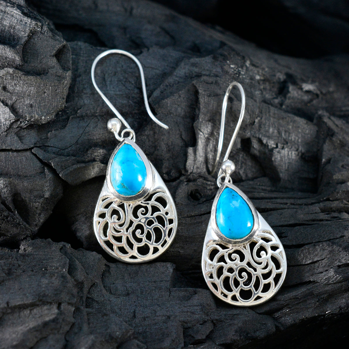 Turquoise-Indian-Lakshmi-multiple-Dangle-Blue-Silver-Earring