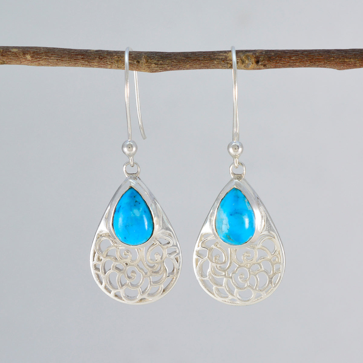 Turquoise-Indian-Lakshmi-multiple-Dangle-Blue-Silver-Earring