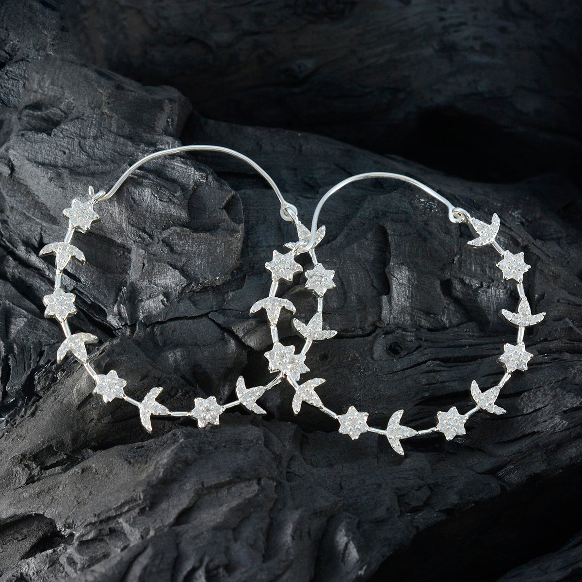 Cubic-Zirconia-Indian-Dewi-Multiple-Dangle-White-925-Silber-Ohrring