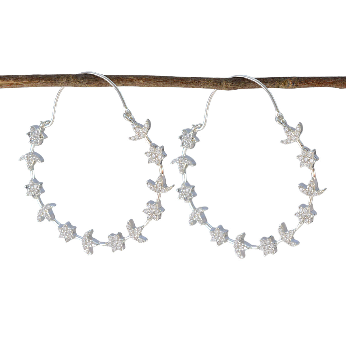 Cubic-Zirconia-Indian-Dewi-Multiple-Dangle-White-925-Silber-Ohrring