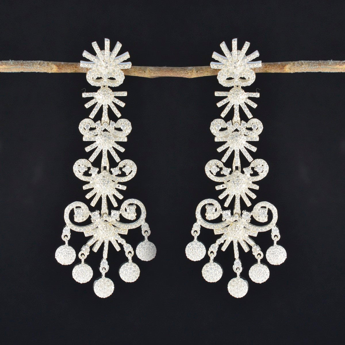 Cubic-Zirconia-Indian-Deewi-multiple-Stud-White-Silver-Earring