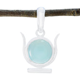 Aqua Chalcedony Delicate German Sterling Silver Solitaire Aqua Pendant