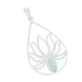 Aqua Chalcedony Dainty Italian Sterling Silver Solitaire Eleanor Rope-Wire Blue Pendant Jewellery
