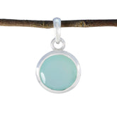 Aqua Chalcedony Featherlight French 92.5 Silver Solitaire Aqua Pendant
