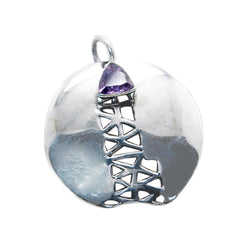 Amethyst Tiny French Silver Solitaire Purple Pendant