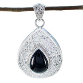 Black Onyx Statement French Sterling Silver Solitaire Black Pendant