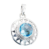 Blue Topaz Edgy Italian 925 Silver Solitaire Blue Pendant