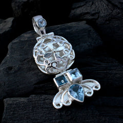 Pendentif abstrait bleu en argent turc avec topaze bleue