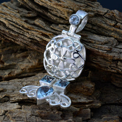 Pendentif abstrait bleu en argent turc avec topaze bleue