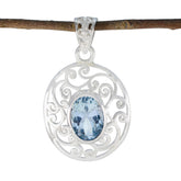 Blue Topaz Mid-weight Spanish 92.5 Silver Solitaire Blue Pendant