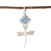 Blue Topaz Whisper-thin Latin American Silver Solitaire Blue Pendant