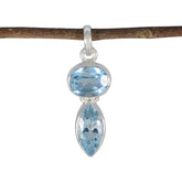 Blue Topaz Whisper-thin Egyptian Silver Toi et Moi Blue Pendant