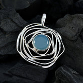 Aqua Chalcedony Tiny Mexican 925 Silver Solitaire Paula Rope-Wire Blue Pendant Jewelry