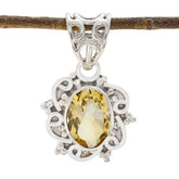 Citrine Slim Turkish Silver Solitaire Yellow Pendant